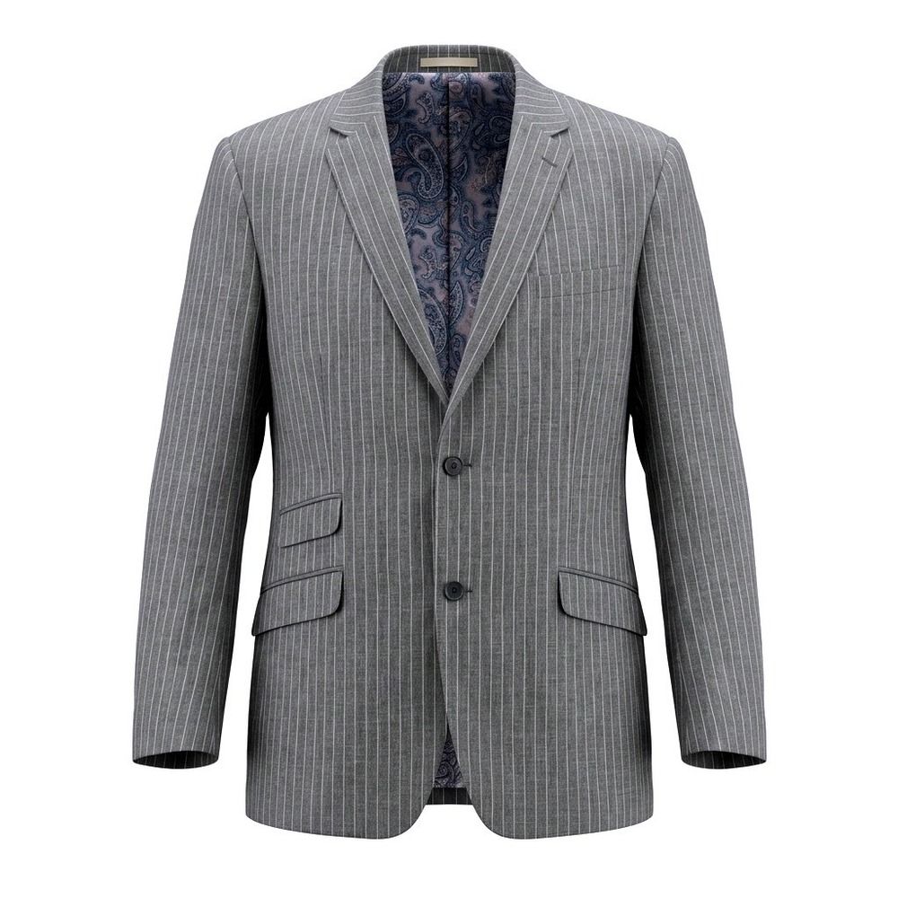 JOE Joseph Abboud Men 44L Grey Pinstripe 100% Linen Blazer Paisley Ticket Pocket